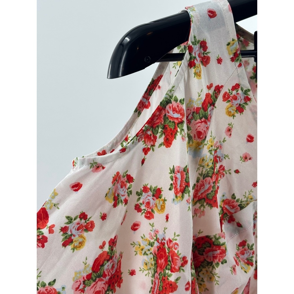 Lucy Love Floral Cold Shoulder Blouse Womens Large White Red Boho‎ Button Up Top - Picture 3 of 12